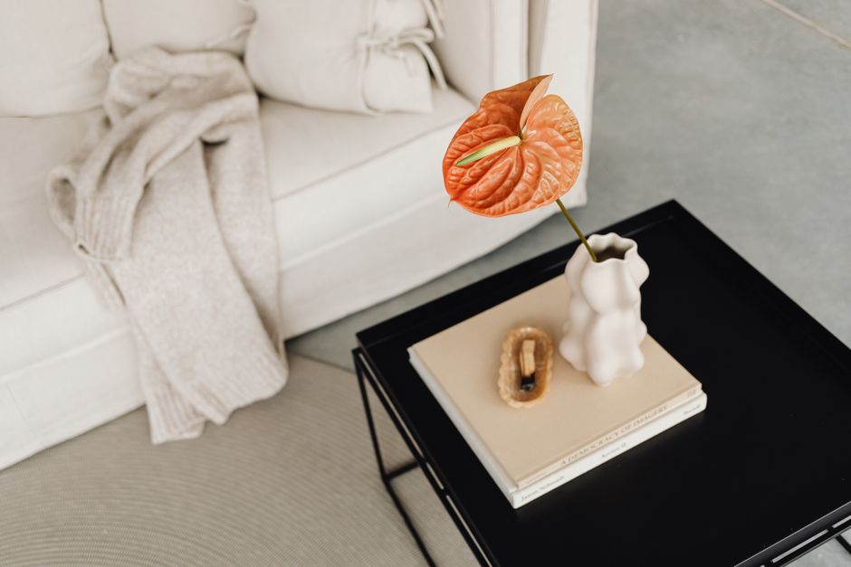 Moderne woonkamer met vulkaanlandschap op de muur. Moderne woonkamer met vulkaanlandschap op de muur.